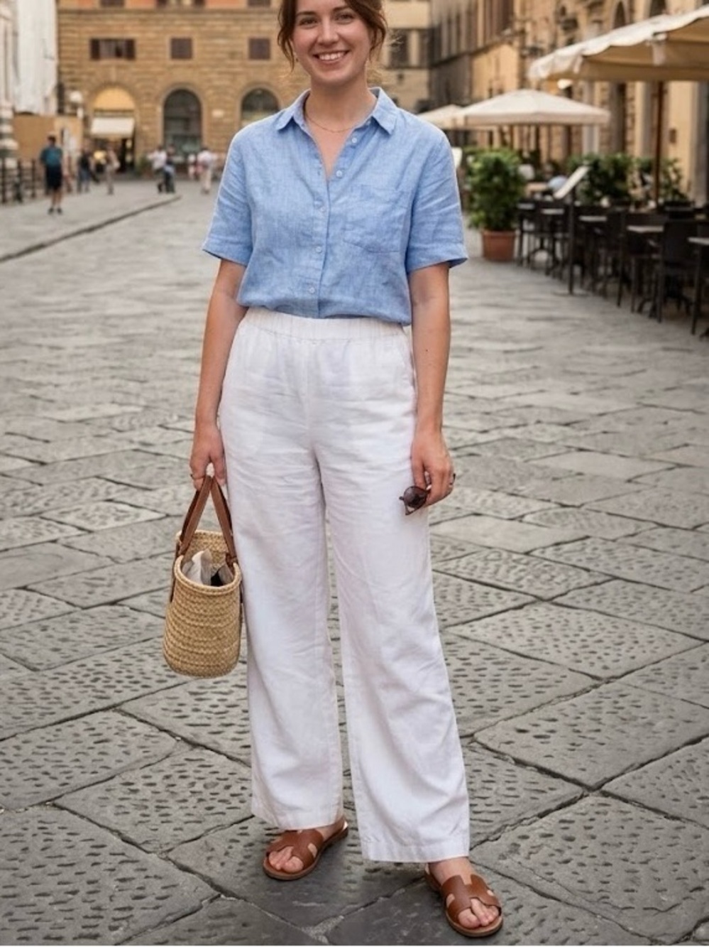 Arianne White Wide Leg Pull-On Pants Rayon Linen Blend Relaxed Boho Lounge Chic